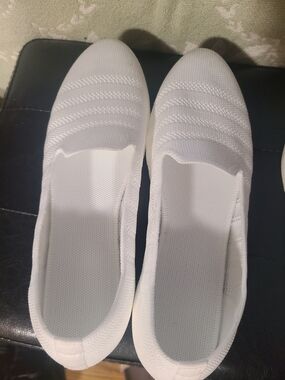 White Slip-On Knit Sneakers